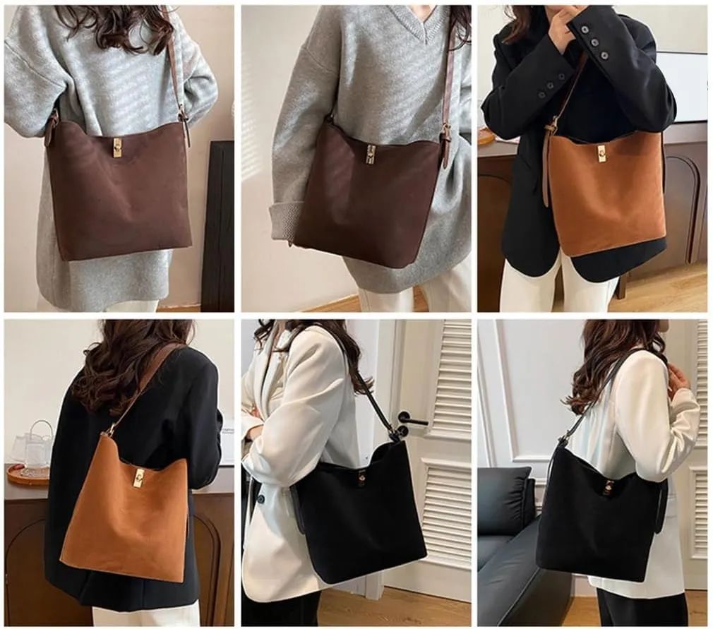 Stylish Women's Casual Handbag Bucket Shoulder Purse PU Leather Underarm Purses Crossbody Bags for Various Occasion