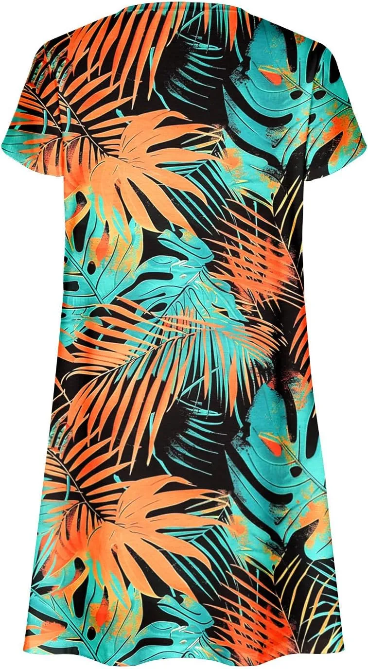 Summer Dresses for Women 2025 Casual Petal Sleeve Tshirt Dress Flowy Beach Swing Sundresses Hawaiian Vacation Outfits