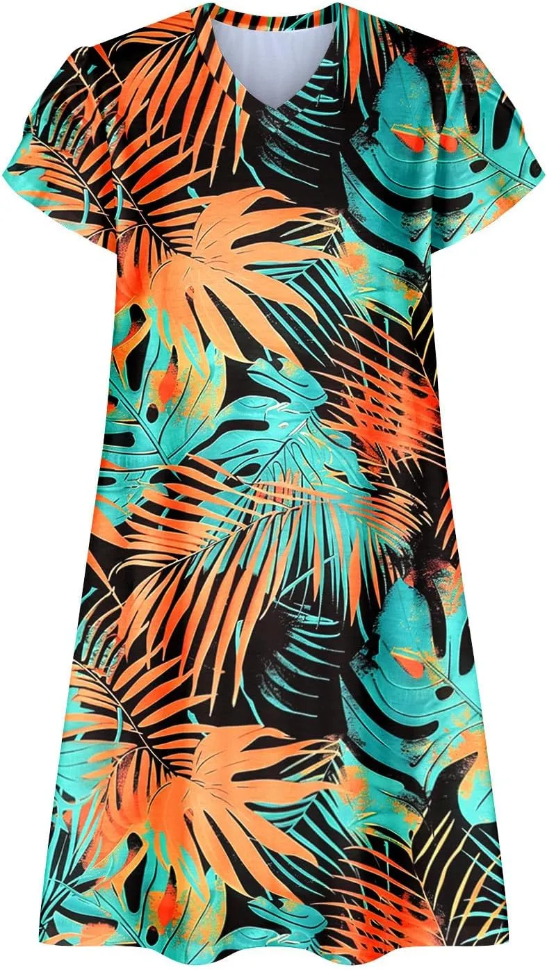Summer Dresses for Women 2025 Casual Petal Sleeve Tshirt Dress Flowy Beach Swing Sundresses Hawaiian Vacation Outfits