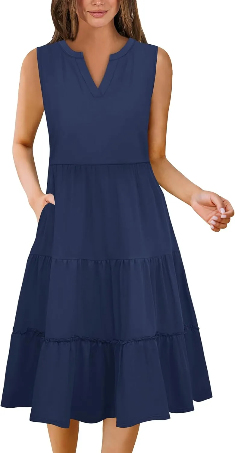 Summer Dresses for Women 2025 Elegant Classy Sleeveless Boho Midi Sun Dress Spring Break Travel Beach Vacation Clothes