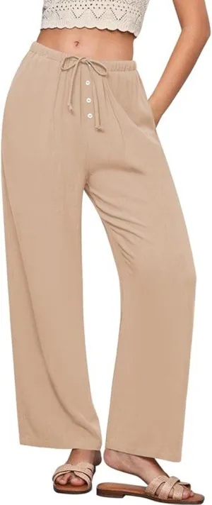 Summer Pants for Women Lightweight Linen Sweatpants Casual Loose High Waist Wide Leg Palazzo Soft Beach Trousers