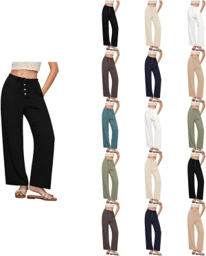 Summer Pants for Women Lightweight Linen Sweatpants Casual Loose High Waist Wide Leg Palazzo Soft Beach Trousers