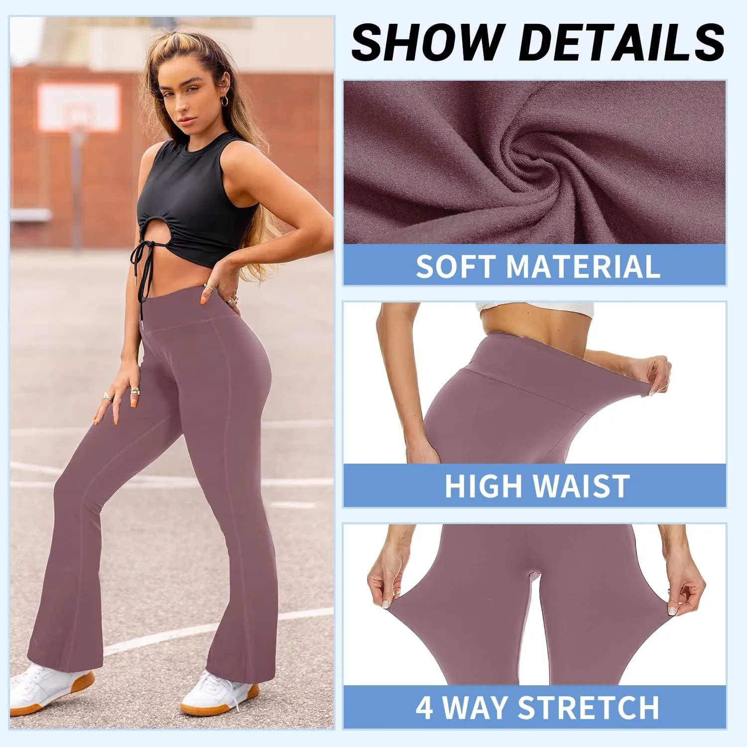 Sundwudu Black Flare Yoga Pants for Women - Soft High Waist Bootcut Leggings Tall & Long Bootleg Pants for Women
