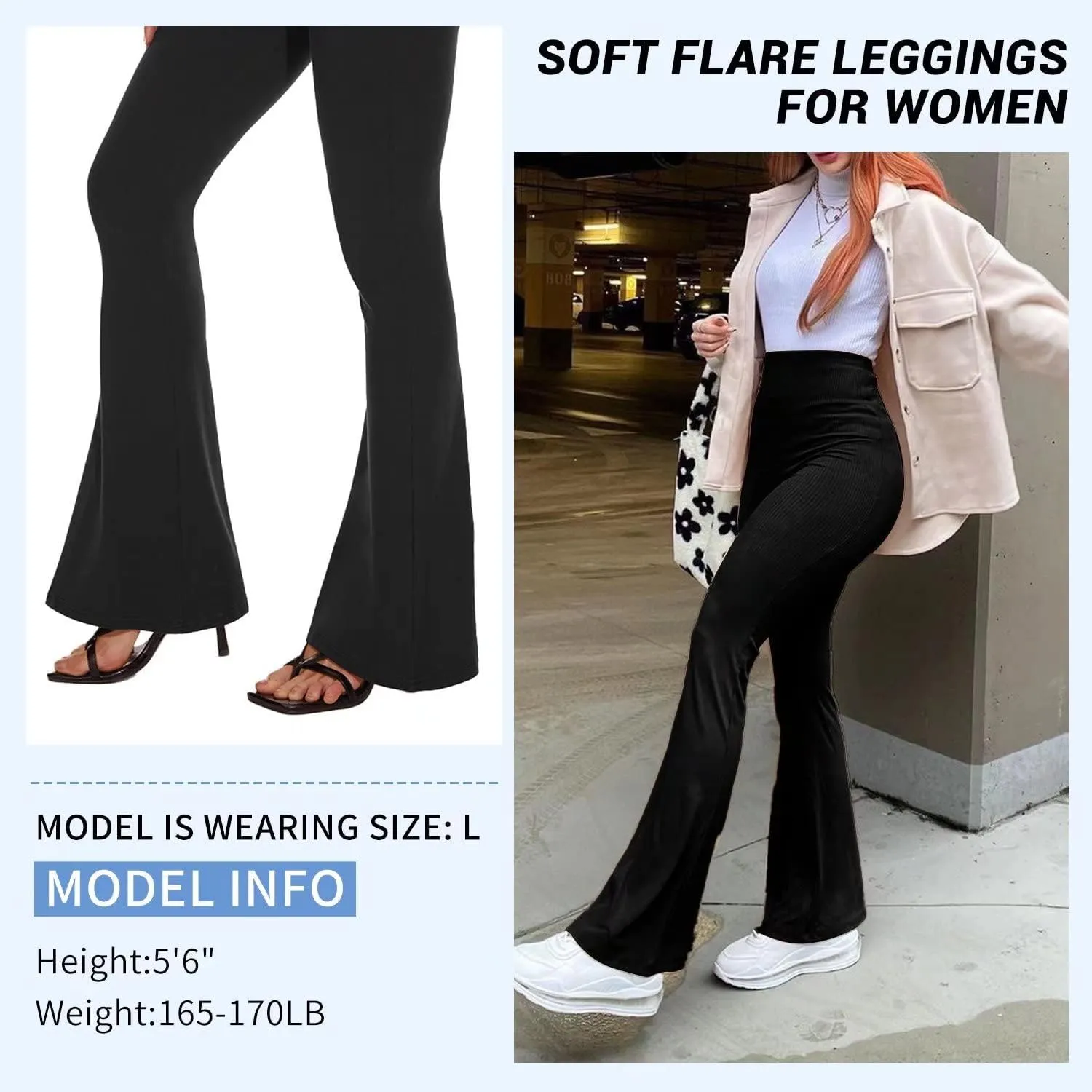 Sundwudu Black Flare Yoga Pants for Women - Soft High Waist Bootcut Leggings Tall & Long Bootleg Pants for Women