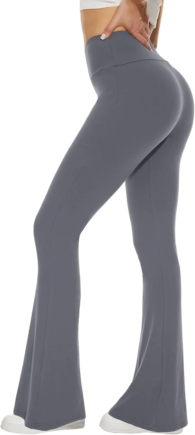 Sundwudu Black Flare Yoga Pants for Women - Soft High Waist Bootcut Leggings Tall & Long Bootleg Pants for Women