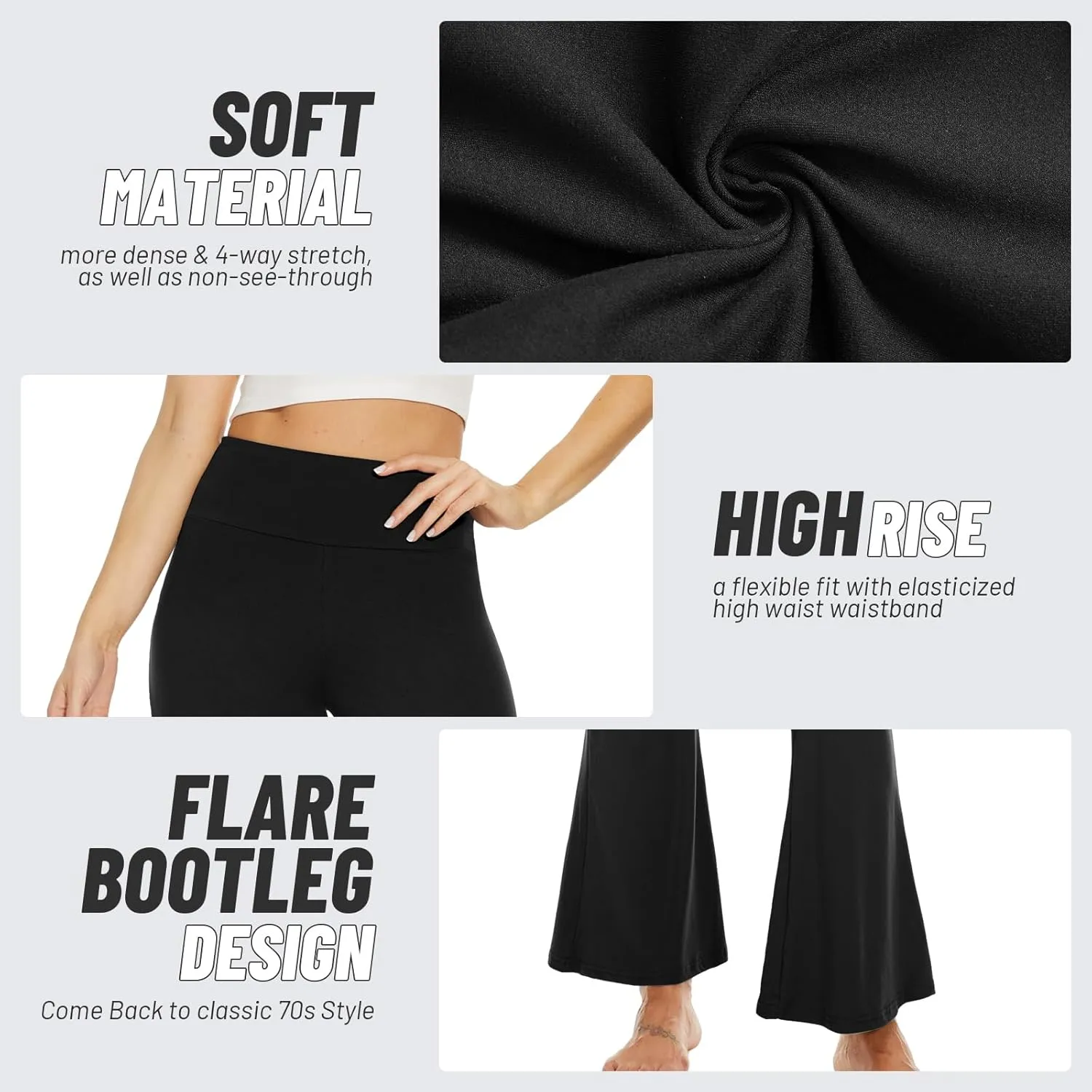Sundwudu Black Flare Yoga Pants for Women - Soft High Waist Bootcut Leggings Tall & Long Bootleg Pants for Women