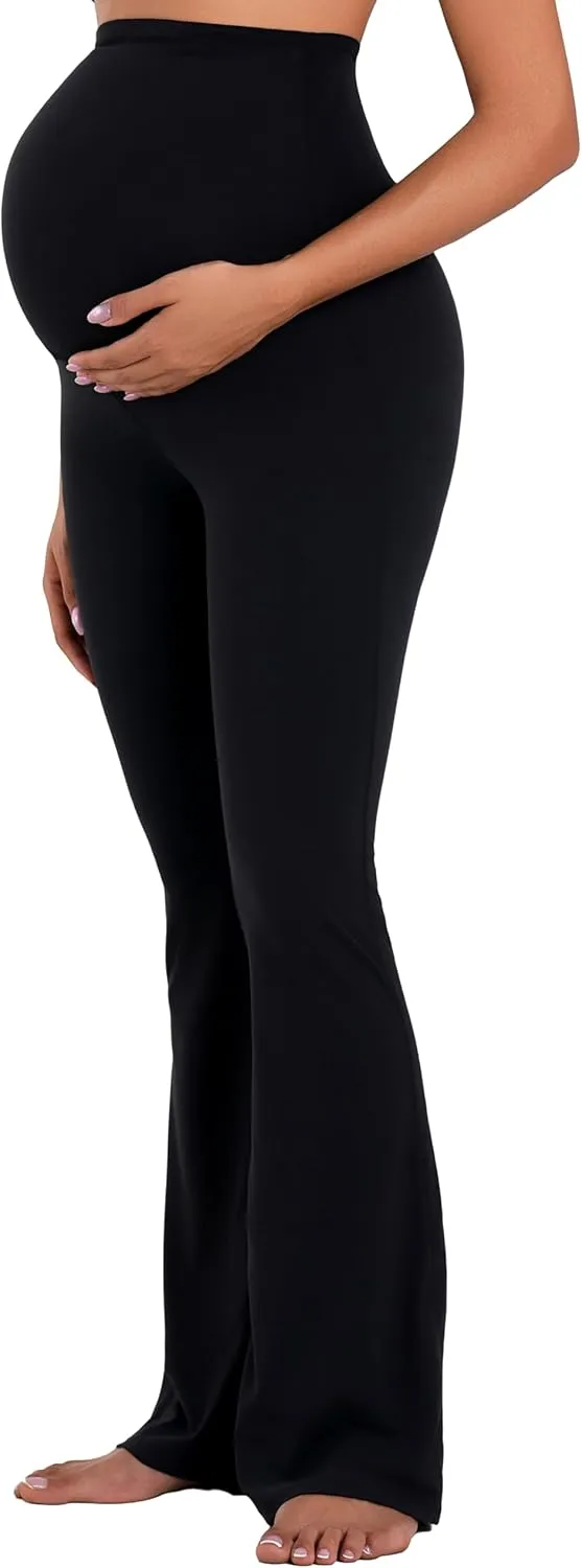 Sunzel Maternity Flare Leggings with Pockets Over The Belly, Buttery Soft Pregnancy Wide Leg Yoga Pants