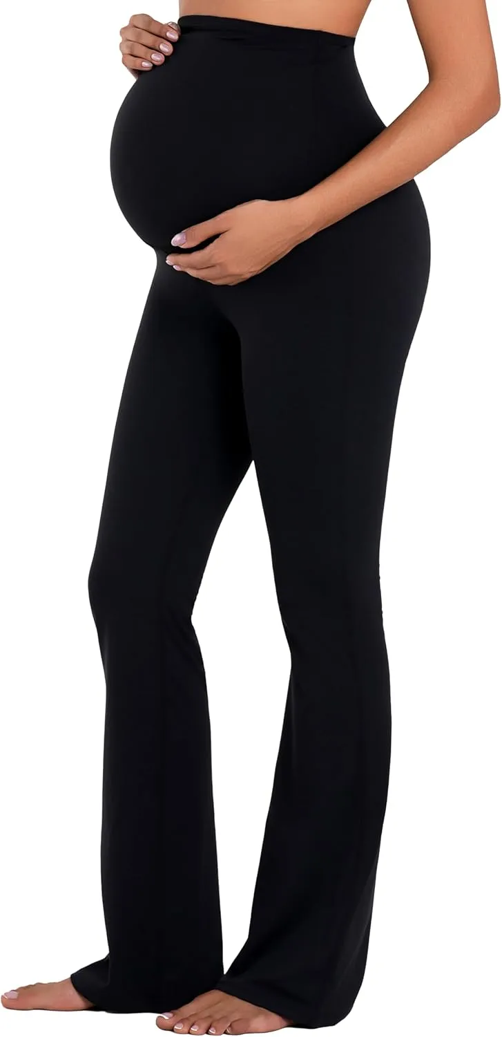 Sunzel Maternity Flare Leggings with Pockets Over The Belly, Buttery Soft Pregnancy Wide Leg Yoga Pants