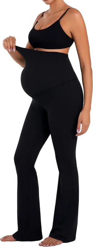 Sunzel Maternity Flare Leggings with Pockets Over The Belly, Buttery Soft Pregnancy Wide Leg Yoga Pants