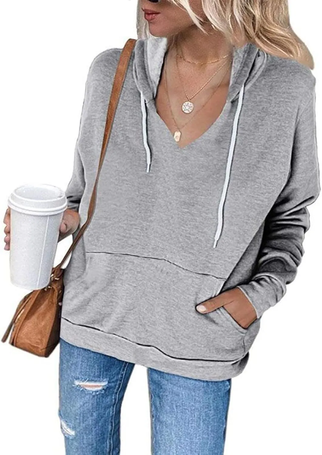 Sweatshirt for Women Fall Jacket Oversized Casual Zip Up Drawstring Hoodie w Pockets Long Sleeve Solid Outerwear Tops