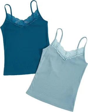 SweatyRocks Women's 2 Pack Lace Trim Tank Tops Y2K Camisole Top V Neck Cami Undershirts