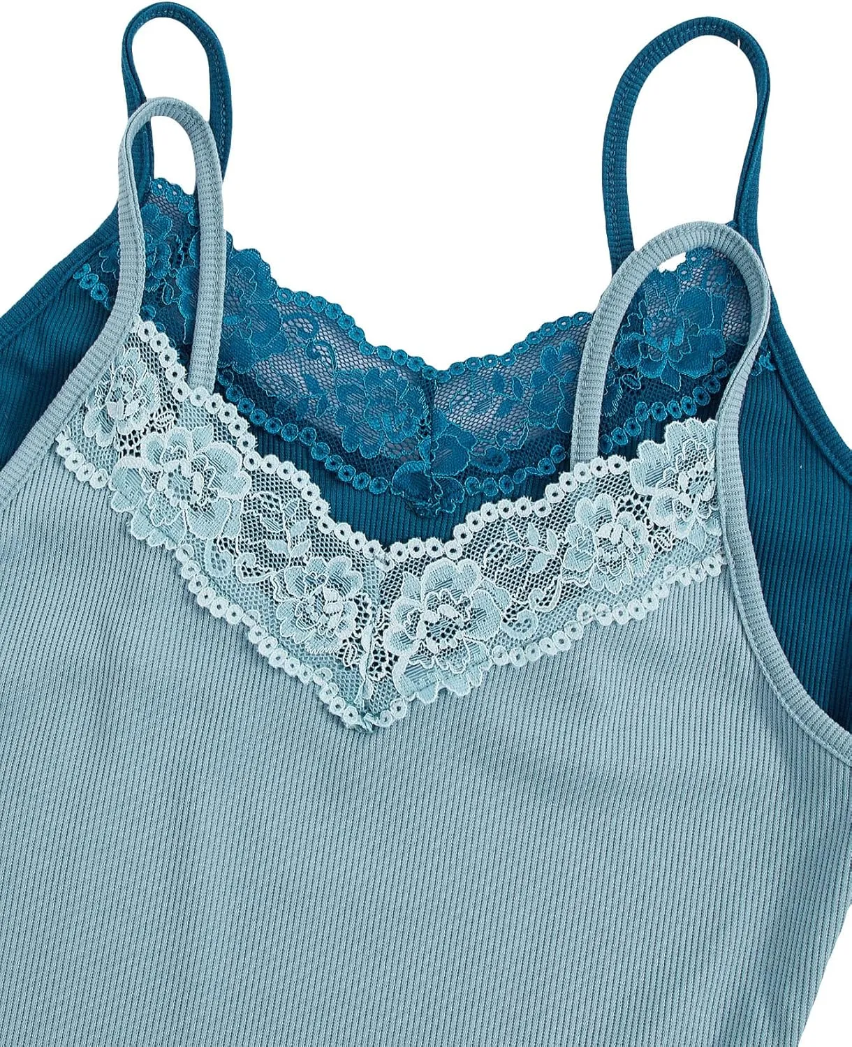 SweatyRocks Women's 2 Pack Lace Trim Tank Tops Y2K Camisole Top V Neck Cami Undershirts