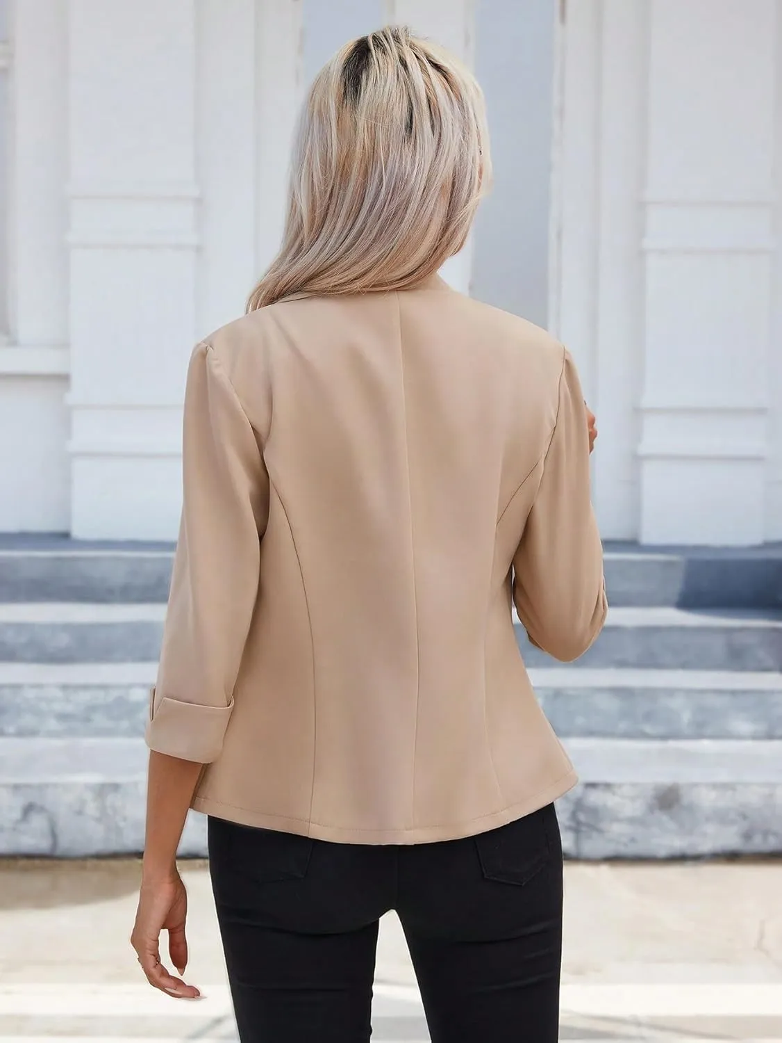 SweatyRocks Women's 3/4 Sleeve Mock Neck Blazer Button Front Business Jackets for Work