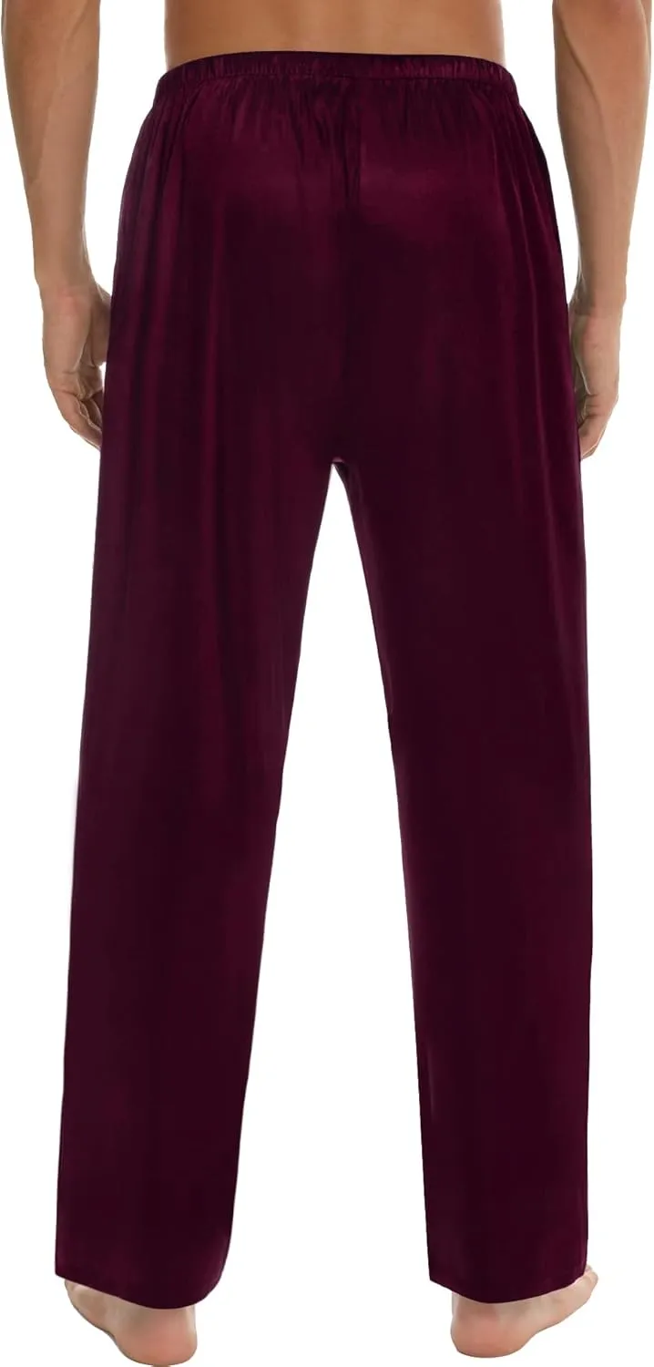 SWOMOG Men's Satin Silk Pajama Pant Long Pj Bottoms Soft Lounge Sleep Pants with Pockets