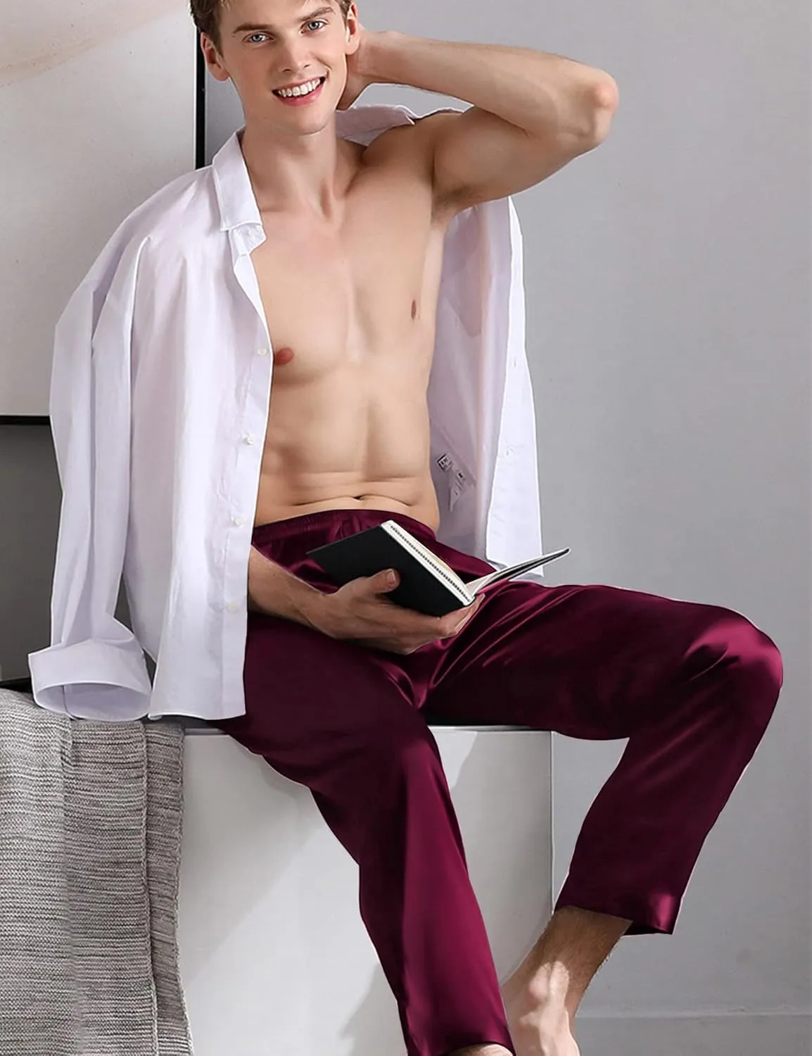 SWOMOG Men's Satin Silk Pajama Pant Long Pj Bottoms Soft Lounge Sleep Pants with Pockets