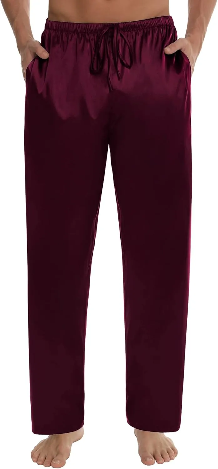 SWOMOG Men's Satin Silk Pajama Pant Long Pj Bottoms Soft Lounge Sleep Pants with Pockets