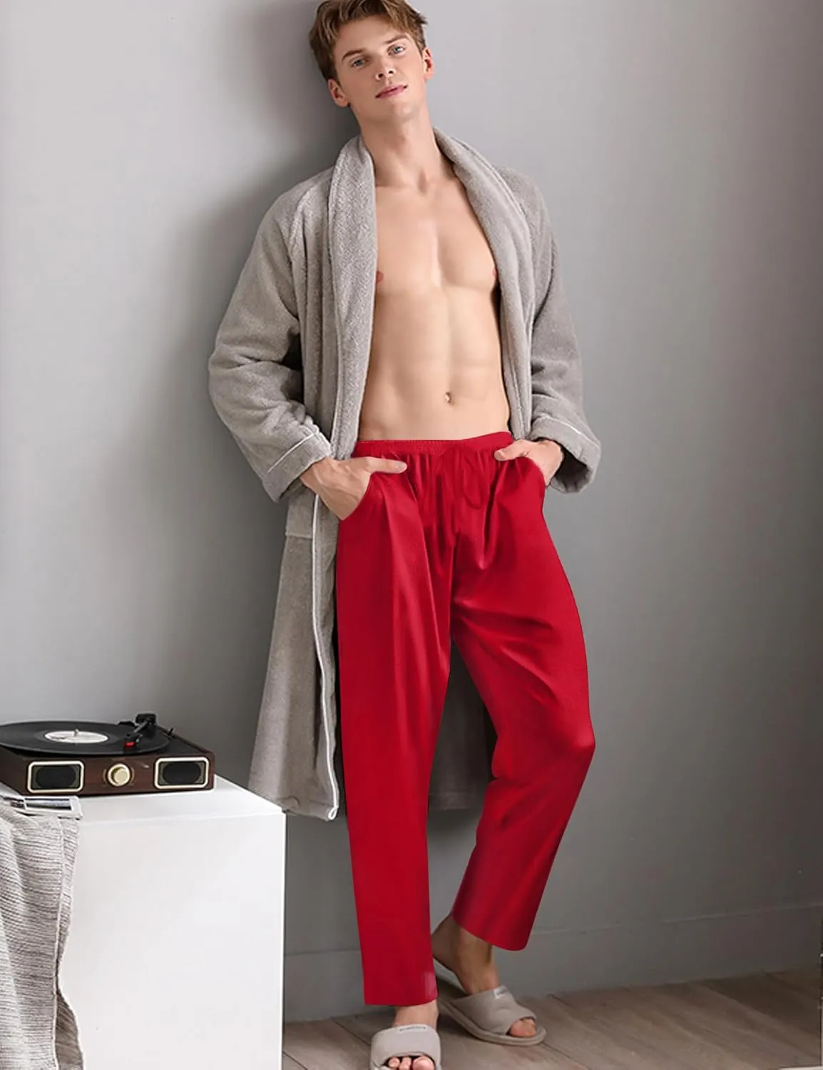 SWOMOG Men's Satin Silk Pajama Pant Long Pj Bottoms Soft Lounge Sleep Pants with Pockets