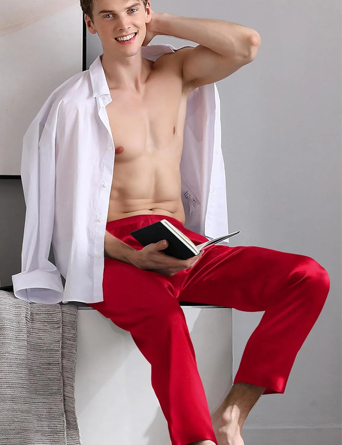 SWOMOG Men's Satin Silk Pajama Pant Long Pj Bottoms Soft Lounge Sleep Pants with Pockets