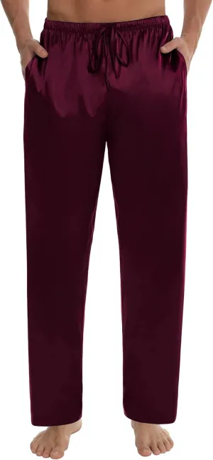 SWOMOG Men's Satin Silk Pajama Pant Long Pj Bottoms Soft Lounge Sleep Pants with Pockets