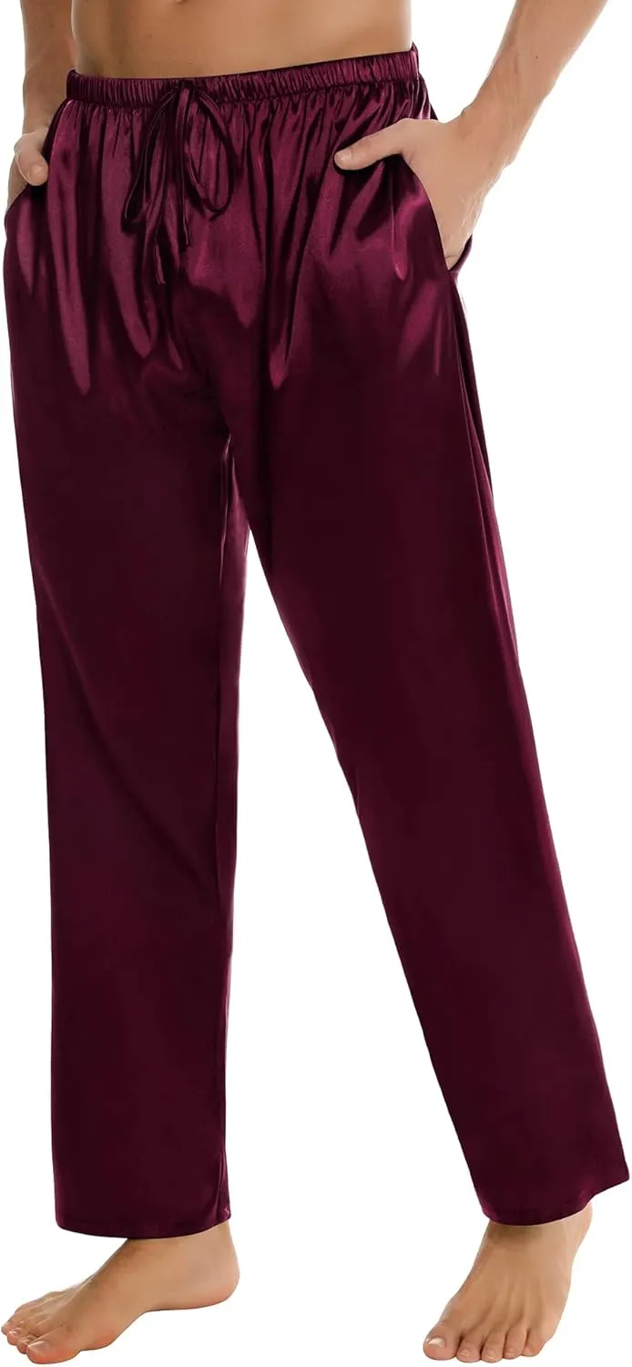 SWOMOG Men's Satin Silk Pajama Pant Long Pj Bottoms Soft Lounge Sleep Pants with Pockets