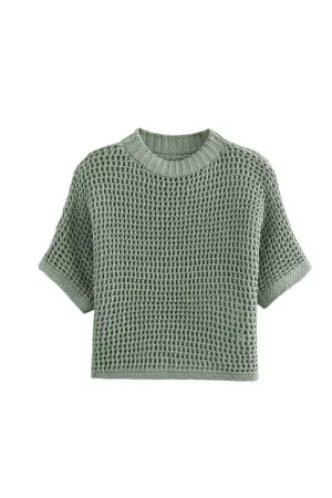 'Tamara' Minimalist Mesh Short Sleeve Knit T-Shirt