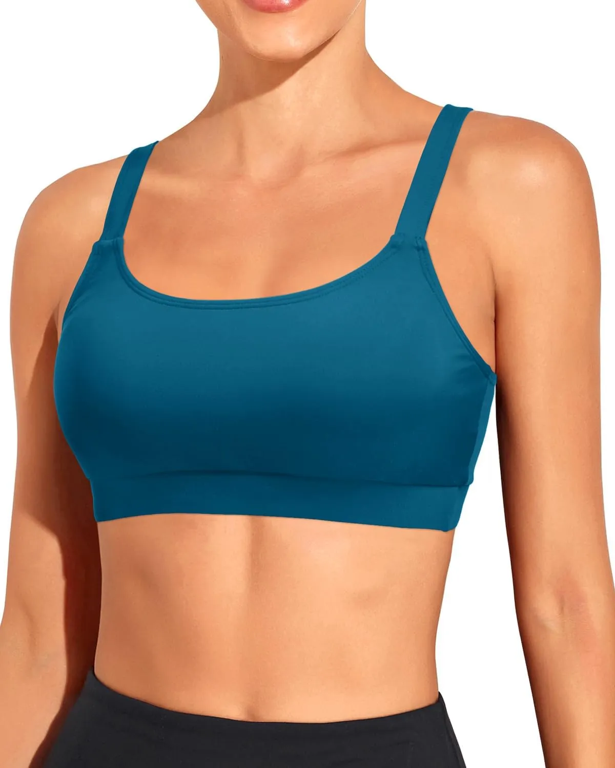 Tempt Me Women Sports Bra Bikini Tops Scoop Neck Bathing Suits Top Padded Swim Crop Tops Only