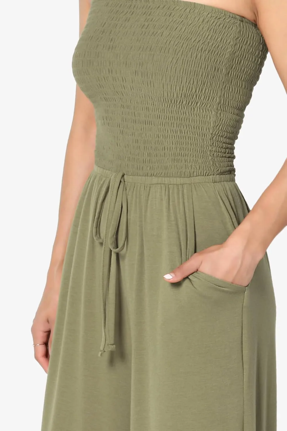 TheMogan Women's Strapless Wide Leg Jumpsuit Smocked Bodice Soft Flowy Pants Summer Casual One-Piece