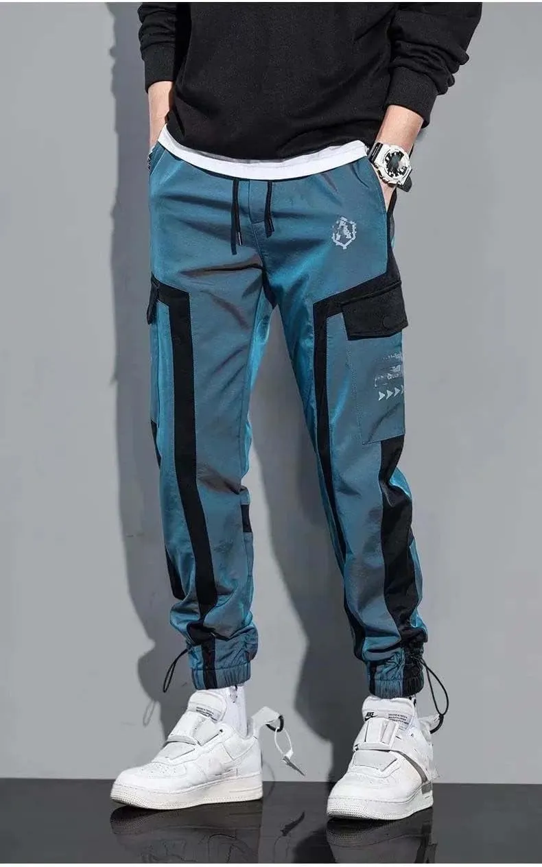 Thin Streetwear Casual Pants Men Ribbons Harem Jogging Pants Slim Fit Cargo