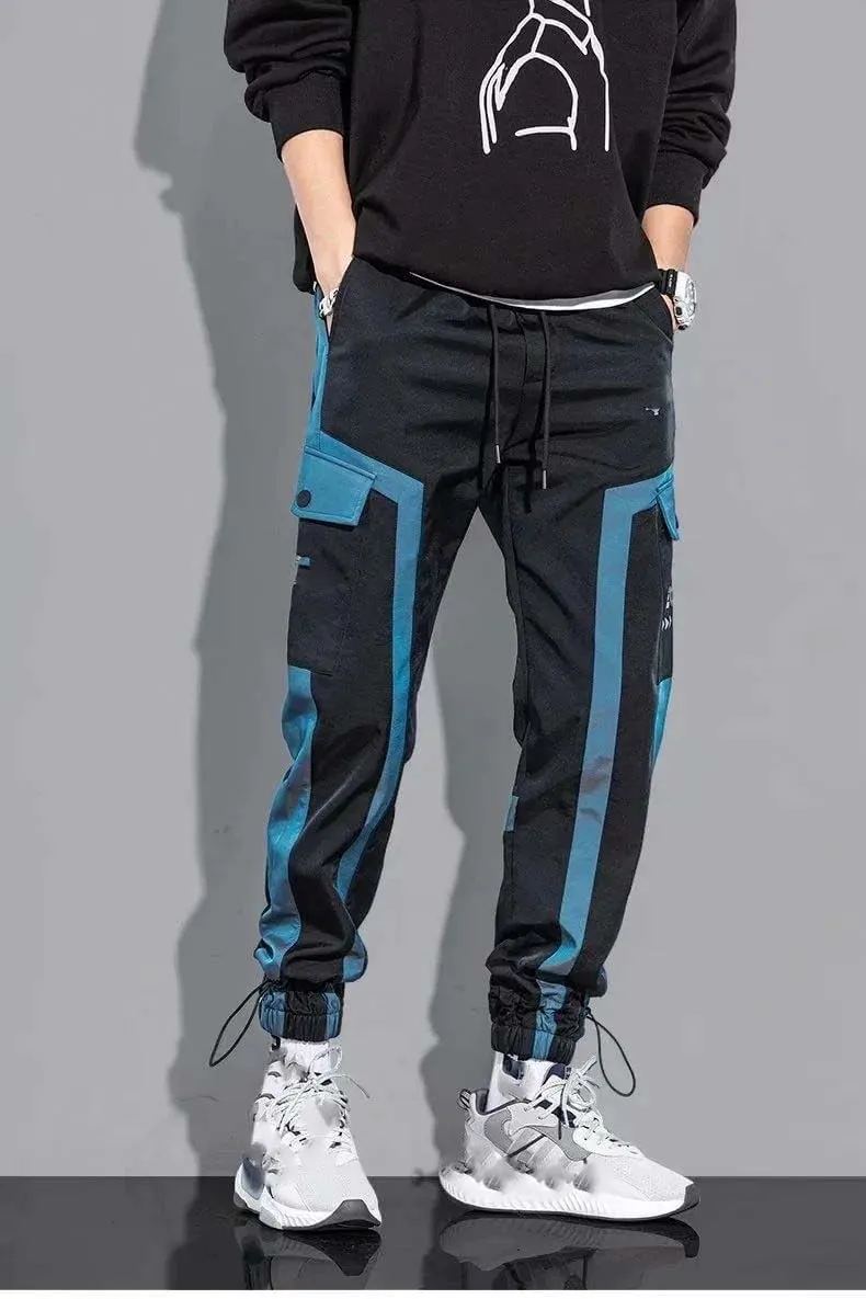Thin Streetwear Casual Pants Men Ribbons Harem Jogging Pants Slim Fit Cargo