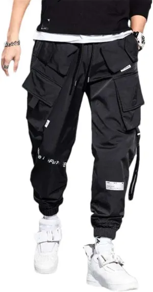 Thin Streetwear Casual Pants Men Ribbons Harem Jogging Pants Slim Fit Cargo