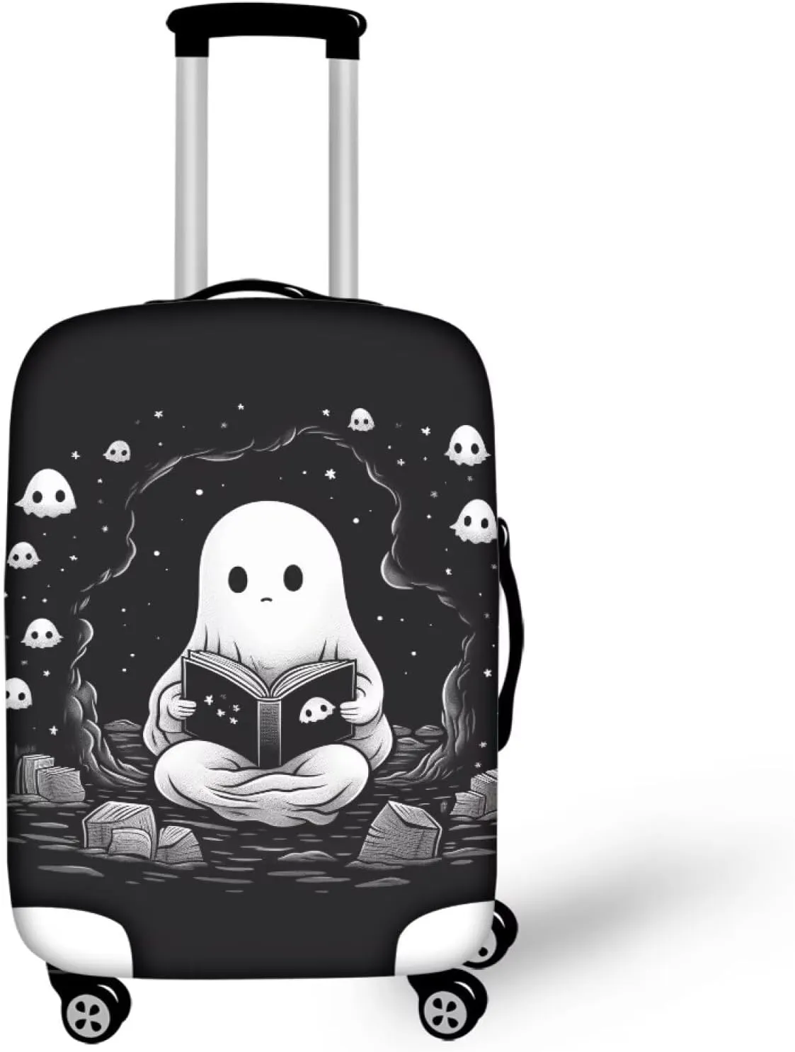 TODIYADDU Black Cute Ghost Elastic Luggage Protective Covers for 22-24 inch Trolley Suitcase Protect Dust Bag Case Child Cartoon Travel Accessories Anti-Scratch Luggage Outerwear Halloween Gifts, M