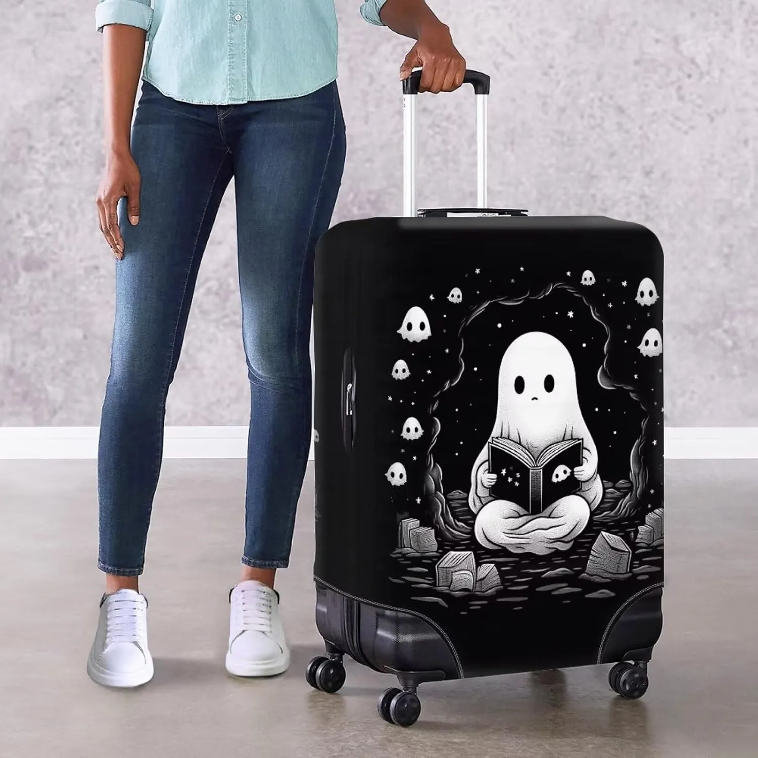 TODIYADDU Black Cute Ghost Elastic Luggage Protective Covers for 22-24 inch Trolley Suitcase Protect Dust Bag Case Child Cartoon Travel Accessories Anti-Scratch Luggage Outerwear Halloween Gifts, M