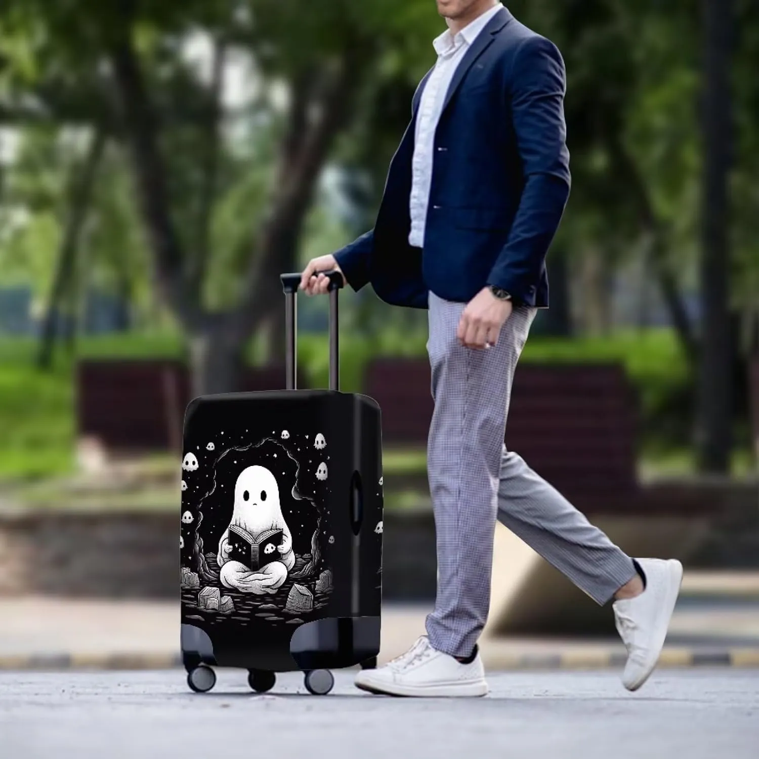 TODIYADDU Black Cute Ghost Elastic Luggage Protective Covers for 22-24 inch Trolley Suitcase Protect Dust Bag Case Child Cartoon Travel Accessories Anti-Scratch Luggage Outerwear Halloween Gifts, M