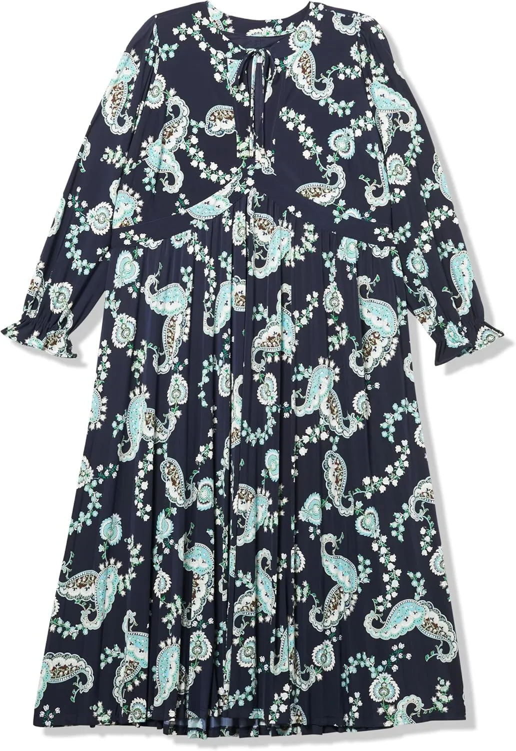 Tommy Hilfiger Women's Pleated Skirt Printed Jersey Tie Neck Midi Dress