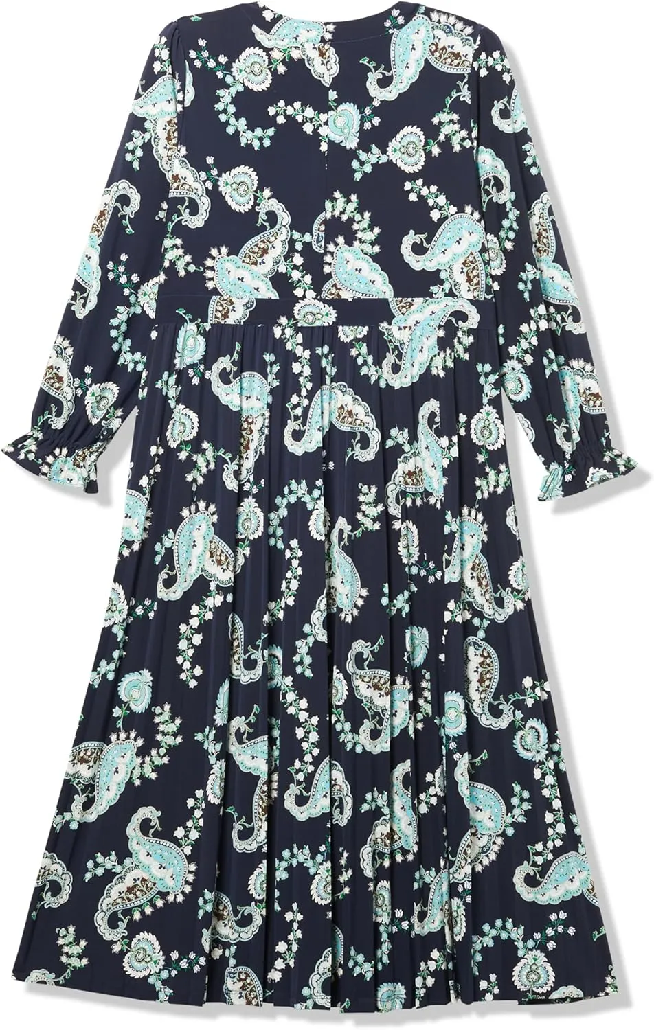 Tommy Hilfiger Women's Pleated Skirt Printed Jersey Tie Neck Midi Dress