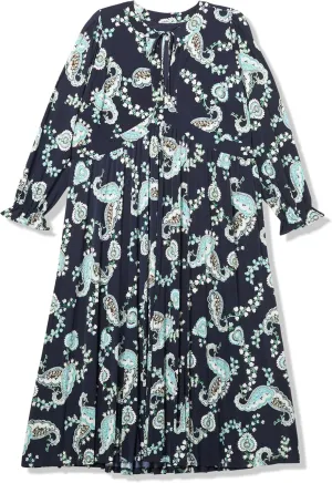 Tommy Hilfiger Women's Pleated Skirt Printed Jersey Tie Neck Midi Dress
