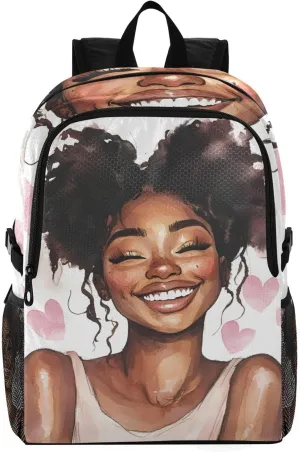 Travel Packable Backpack for Women Men,Lightweight and Foldable Hiking Backpack,Black Girl Heart Laptop Backpack Casual Daypack for Weekender Business Camping