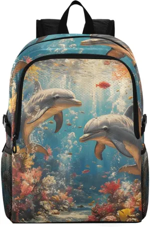 Travel Packable Backpack for Women Men,Lightweight and Foldable Hiking Backpack,Dolphins Laptop Backpack Casual Daypack for Weekender Business Camping
