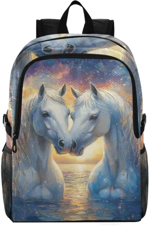 Travel Packable Backpack for Women Men,Lightweight and Foldable Hiking Backpack,Magical White Horses Laptop Backpack Casual Daypack for Weekender Business Camping