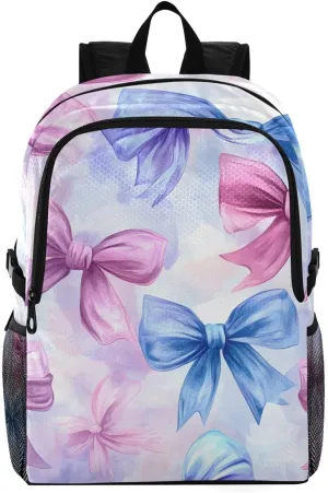 Travel Packable Backpack for Women Men,Lightweight and Foldable Hiking Backpack,Pink Blue Bow Laptop Backpack Casual Daypack for Weekender Business Camping