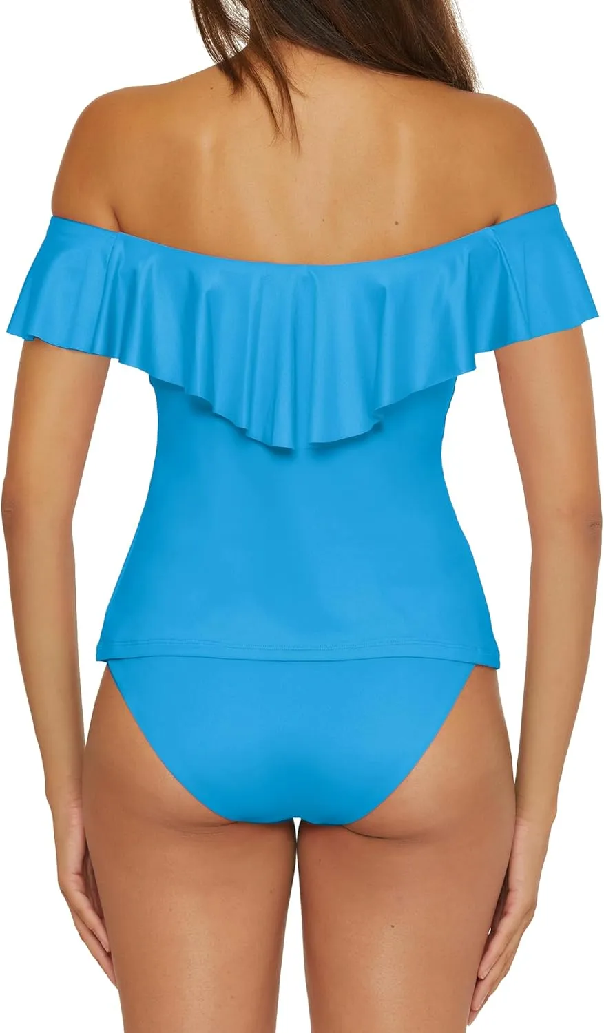 Trina Turk Women's Monaco Ruffle Tankini, Off Shoulder, Swimsuit Tops