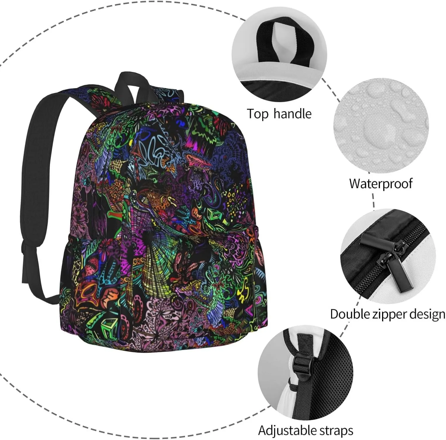 Trippy Psychedelic Art Stylish Backpack With Adjustable Padded Shoulder Straps Daypacks For College Travel