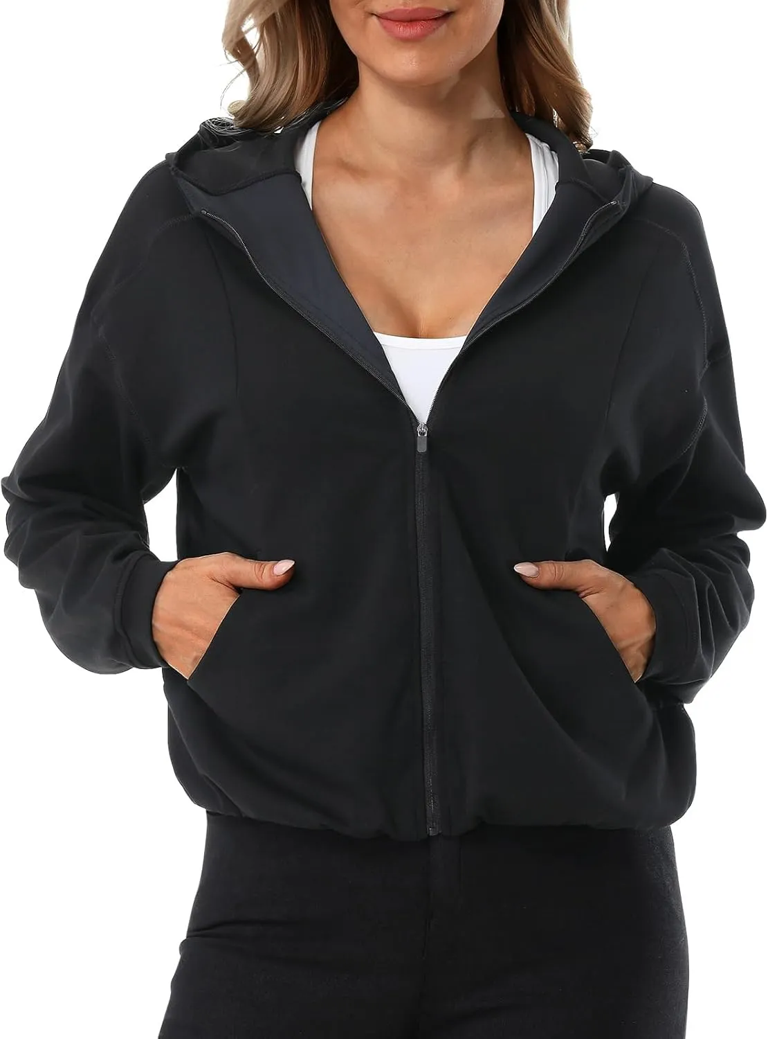 Turnhier Womens Zip Up Hoodies Long Sleeve Cropped Sweatshirts Jackets Casual Fall Outfits Winter Clothes with Pockets