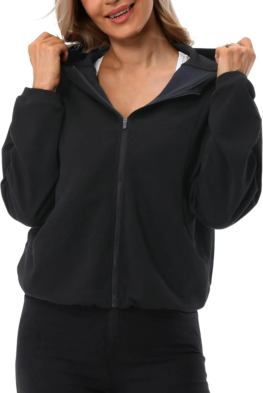 Turnhier Womens Zip Up Hoodies Long Sleeve Cropped Sweatshirts Jackets Casual Fall Outfits Winter Clothes with Pockets