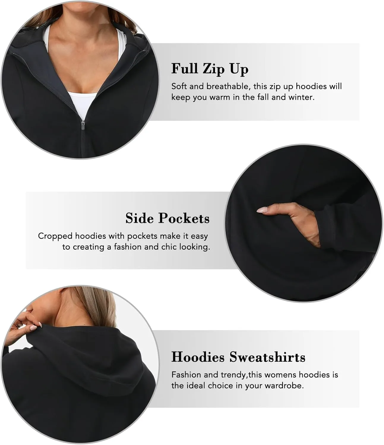 Turnhier Womens Zip Up Hoodies Long Sleeve Cropped Sweatshirts Jackets Casual Fall Outfits Winter Clothes with Pockets