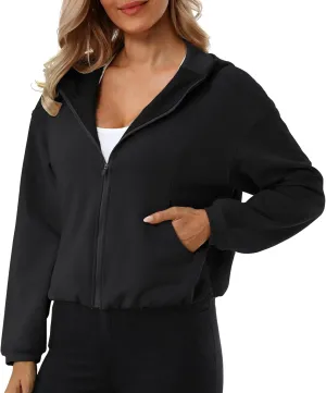 Turnhier Womens Zip Up Hoodies Long Sleeve Cropped Sweatshirts Jackets Casual Fall Outfits Winter Clothes with Pockets