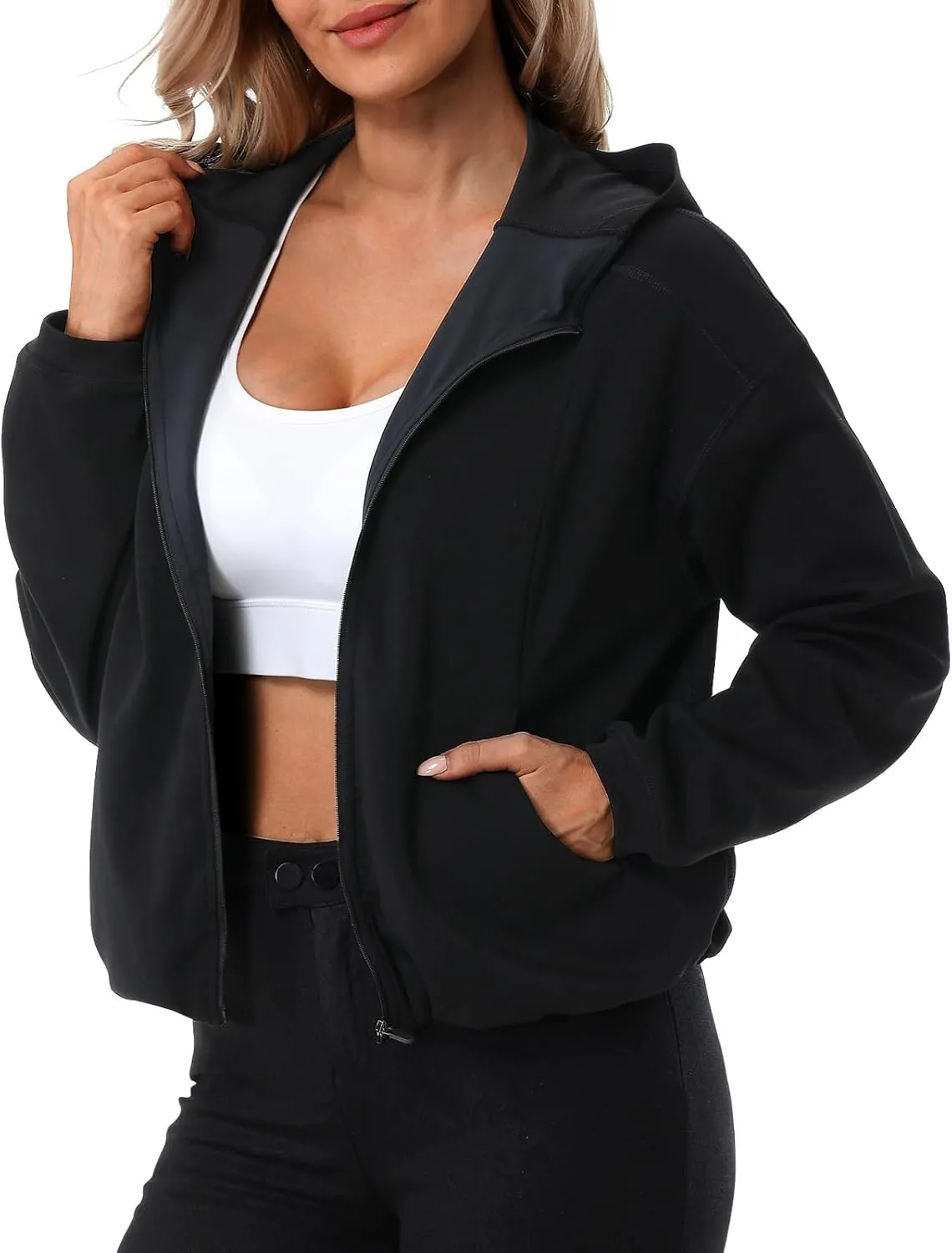 Turnhier Womens Zip Up Hoodies Long Sleeve Cropped Sweatshirts Jackets Casual Fall Outfits Winter Clothes with Pockets