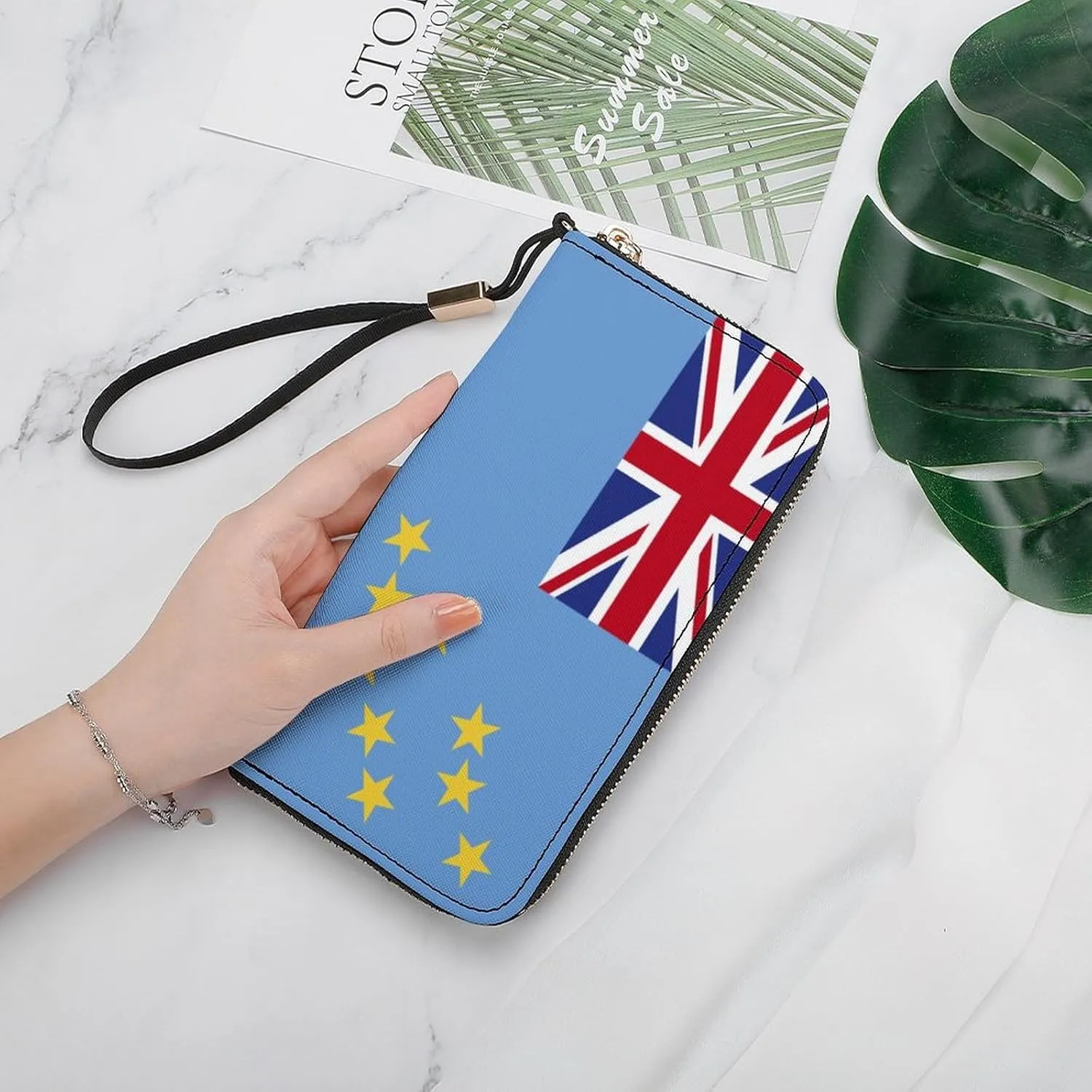 Tuvalu Flag Long Purse with Removable Wristlet Stylish PU Leather Zipper Wallet for Women Men