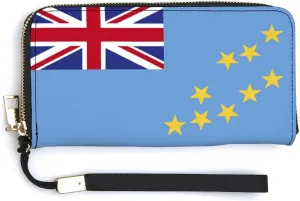 Tuvalu Flag Long Purse with Removable Wristlet Stylish PU Leather Zipper Wallet for Women Men