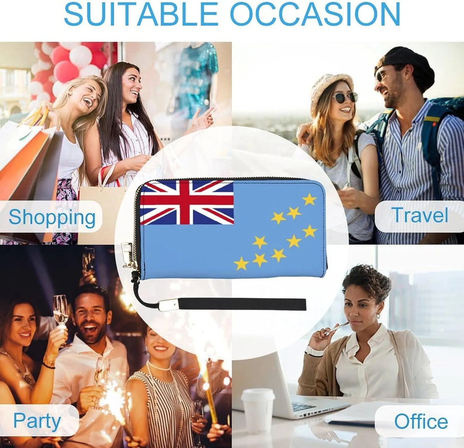 Tuvalu Flag Long Purse with Removable Wristlet Stylish PU Leather Zipper Wallet for Women Men